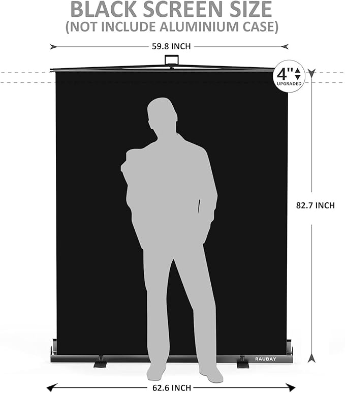 【Easy Set Up】 RAUBAY 59.8 x 82.7in Collapsible Black Backdrop Screen Portable Retractable Panel Photo Background with Stand for Video Conference, Photographic Studio, Streaming