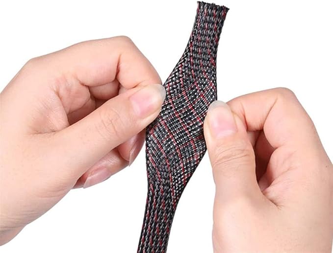 100ft - 1/8 Inch Cable Management Sleeve Protector,Wire Loom PET Expandable Wire Sleeving for Office TV Computer Home Theater Engine Bay Cord Organizer,Protect Cables from Pet Cat Dog Chewing,BlackRed