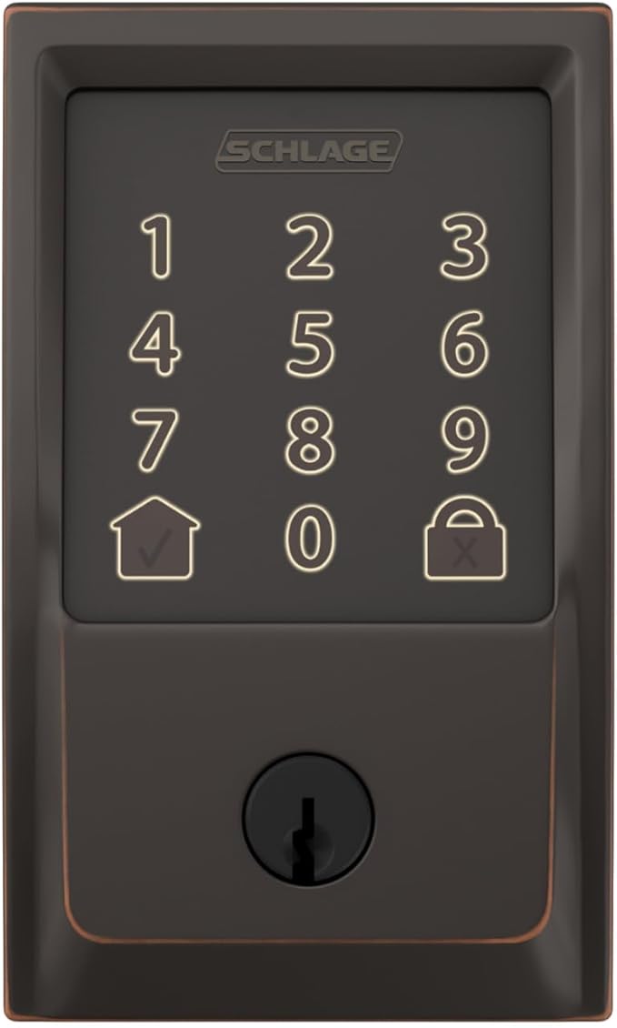 Schlage Encode Smart WiFi Deadbolt Lock for Front Door - Keyless Entry with App or Touchscreen - Works with Alexa, Hey Google, & Airbnb - Create Codes for Guests - Aged Bronze