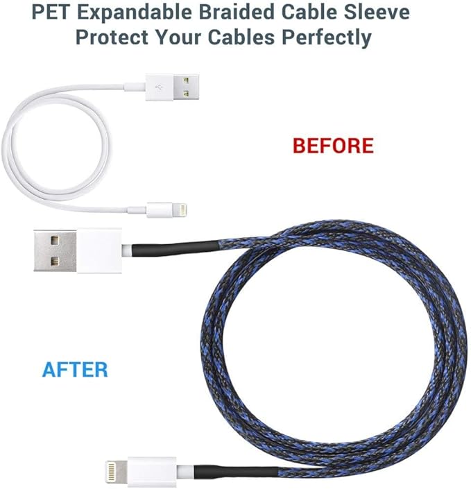 100ft - 1/8 Inch Cable Management Sleeve Protector,Wire Loom PET Expandable Wire Sleeving for Office Computer Home Theater Engine Bay Cord Organizer,Protect Cables from Pet Cat Dog Chewing,BlackBlue