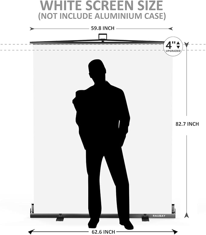 【Easy Set Up】 RAUBAY 59.8 x 82.7in Collapsible White Backdrop Screen Portable Retractable Panel Photo Background with Stand for Video Conference, Photographic Studio, Streaming