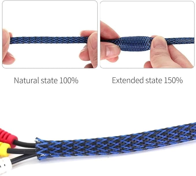 100ft - 1/8 Inch Cable Management Sleeve Protector,Wire Loom PET Expandable Wire Sleeving for Office Computer Home Theater Engine Bay Cord Organizer,Protect Cables from Pet Cat Dog Chewing,BlackBlue