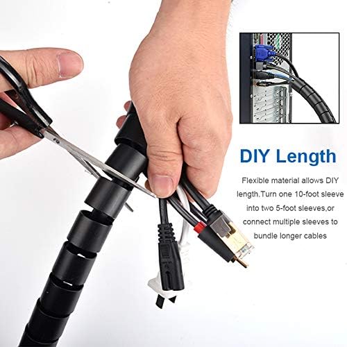 10FT Cable Management Sleeve Cord Bundler 0.8" Diameter w/Zip Clip Zipper Wire Wrap Cord Organizer Cable Tube Hider Flexible & Expandable Home & Office Wire Concealer for PC TV Computer Cinema