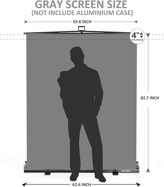 【Easy Set-Up】 RAUBAY 59.8 x 82.7in Collapsible Gray Backdrop Screen Portable Retractable Panel Photo Grey Background with Stand for Video Conference, Photographic Studio, Streaming