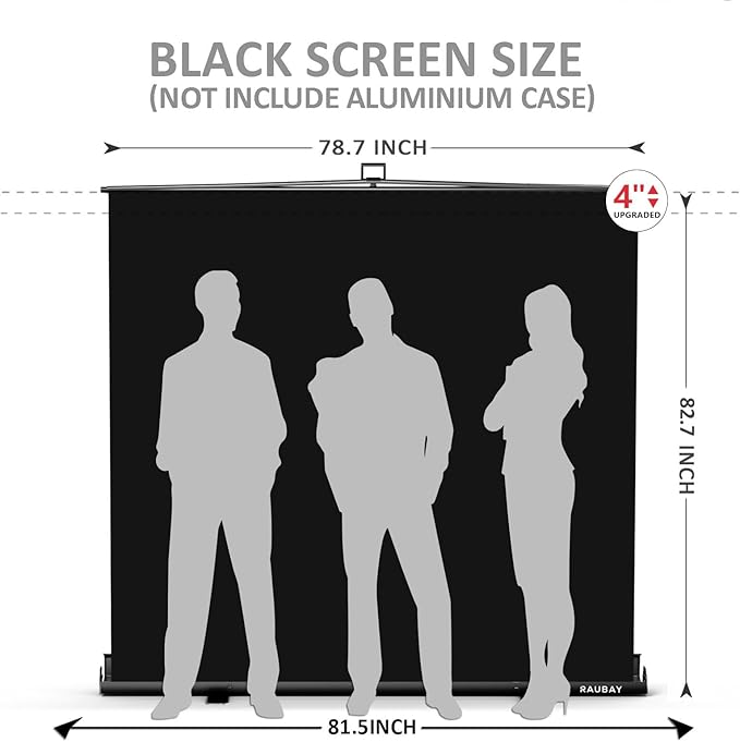 【Wider Style】 RAUBAY 78.7 x 82.7in Large Collapsible Black Backdrop Screen Portable Retractable Panel Photo Background with Stand for Video Conference, Photographic Studio, Streaming