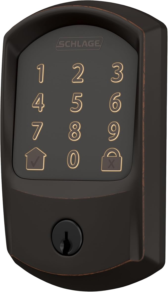 SCHLAGE BE489WB GRW 716 Encode WiFi Deadbolt Smart Lock, Keyless Entry Touchscreen Door Lock with Greenwich Trim, Aged Bronze