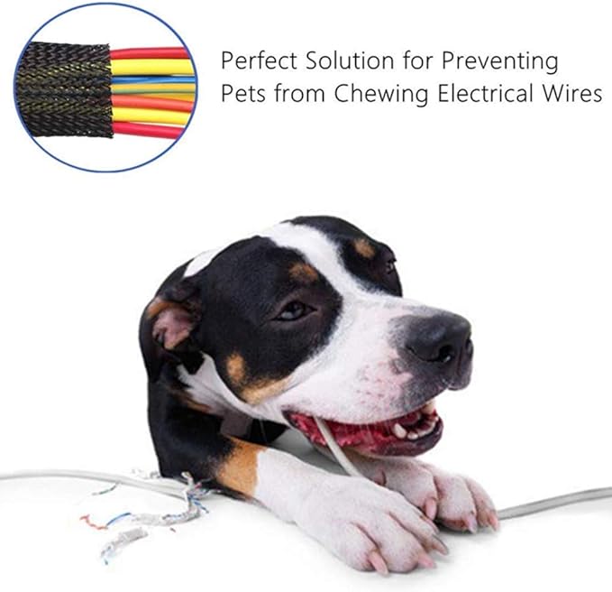 100ft - 1/8 Inch Cable Management Sleeve Protector,Wire Loom Expandable Wire Sleeving for Office TV Computer Home Theater Engine Bay Cord Organizer,Protect Cables from Pet Cat Dog Chewing,BlackYellow