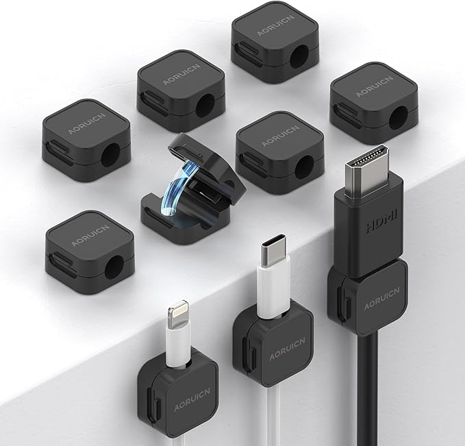 10 Pack Cord Organizer Holder,AORUICN Strong Adhesive Desk Cable Management Magnetic Easy Open,Organize Phone Charging Cords Wire Holder Organizer Neatly for Home,Office,Car,Desk,Nightstand