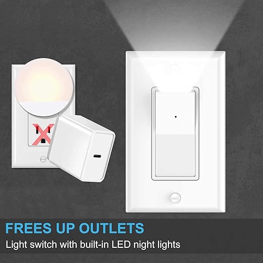 10 Pack SOZULAMP Light Switch with LED Night Light 15Amp 120/277Volt Rocker Single Pole Wall Switch, Automatic On/Off Sensor