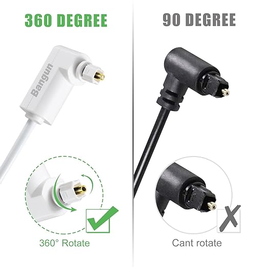 White Optical Audio Cable 30ft, Slim 90 Degree Digital Audio S/PDIF Toslink Cord, Right Angle Fiber Optic Audio Cable for Sound Bar/TV/PS4/Xbox/Home Theater