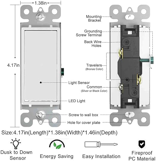 10 Pack SOZULAMP 3 Way Wall Light Switch with LED Night Light 15Amp 120/277Volt Rocker White Switch, Automatic On/Off Sensor