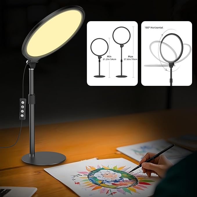 10.5in LED Desk Ring Light, Video Conference Lighting for Zoom Meeting/Video Calls, Live Stream, Home Office, Computer Lighting for Webcam, Online Classes, Professional Streaming