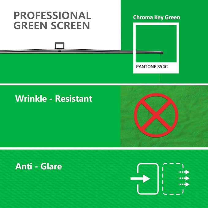 【Easy Set Up】 RAUBAY 59.8 x 82.7in Collapsible Green Screen Backdrop Portable Retractable Chroma Key Panel Photo Background with Stand for Video Conference, Photographic Studio, Streaming