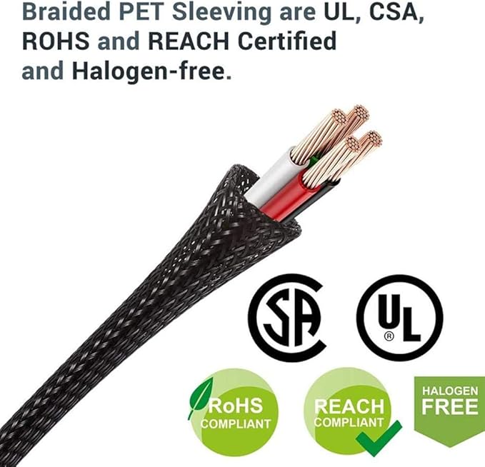 100ft - 1/4 Inch Cable Management Sleeve Protector,Wire Loom Expandable Wire Sleeving for Office TV Computer Home Theater Engine Bay Cord Organizer,Protect Cables from Pet Cat Dog Chewing,BlackYellow