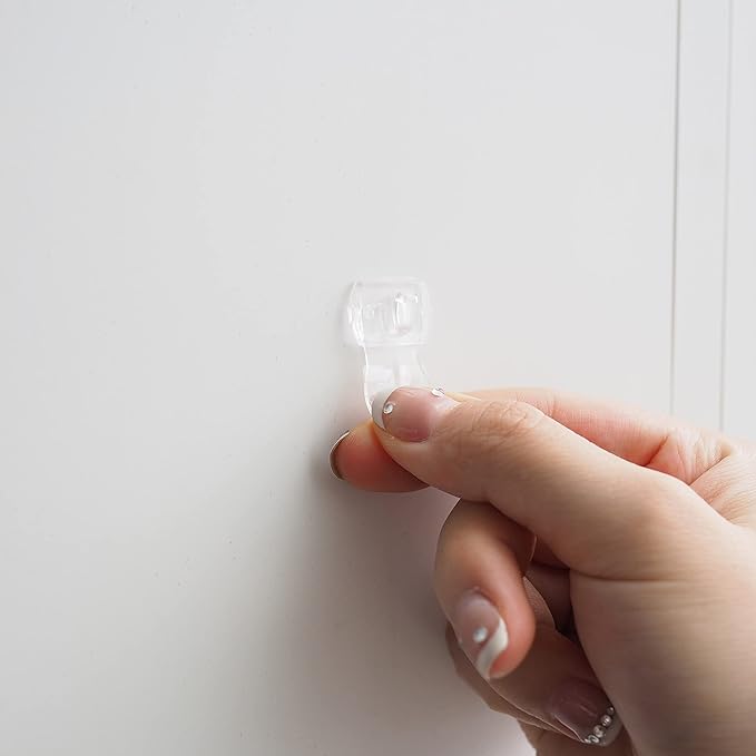 100 Mini Clear Light Clips with 120 Adhesive Strips, Damage-Free Indoor Mini Wall Hooks for Hanging, Removable Clips for Christmas Decoration