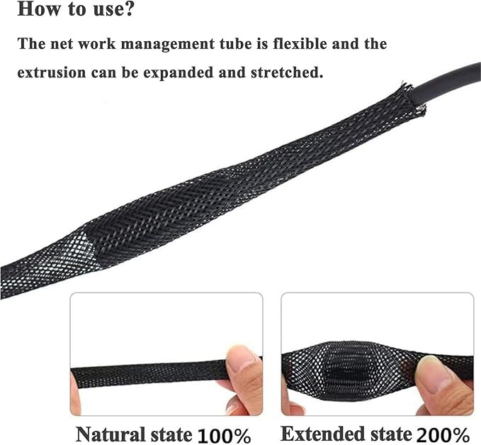100ft - 3/8 Inch Cable Management Sleeve Protector,Wire Loom PET Expandable Wire Sleeving for Office TV Computer Home Theater Engine Bay Cord Organizer,Protect Cables from Pet Cat Dog Chewing,Black