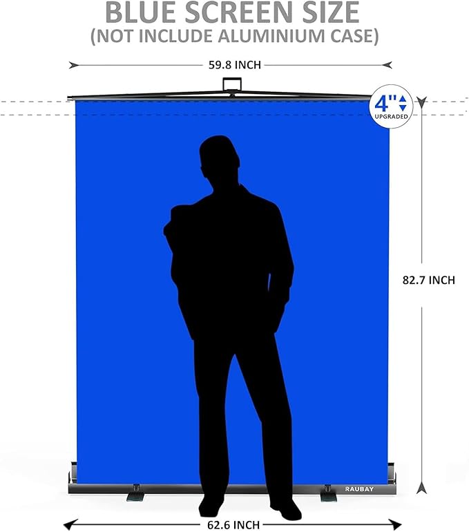【Easy Set Up】 RAUBAY 59.8 x 82.7in Collapsible Blue Screen Backdrop Portable Retractable Chroma Key Panel Photo Background with Stand for Video Conference, Photographic Studio, Streaming