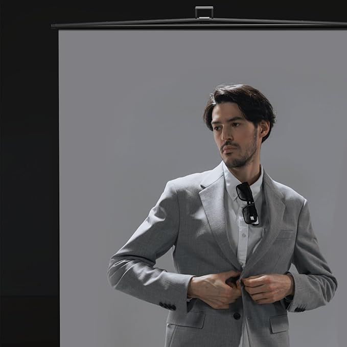 【Easy Set-Up】 RAUBAY 59.8 x 82.7in Collapsible Gray Backdrop Screen Portable Retractable Panel Photo Grey Background with Stand for Video Conference, Photographic Studio, Streaming