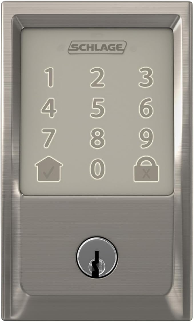 Schlage Encode Smart WiFi Deadbolt Lock for Front Door - Keyless Entry with App or Touchscreen - Works with Alexa, Hey Google, & Airbnb - Create Codes for Guests - Satin Nickel Silver