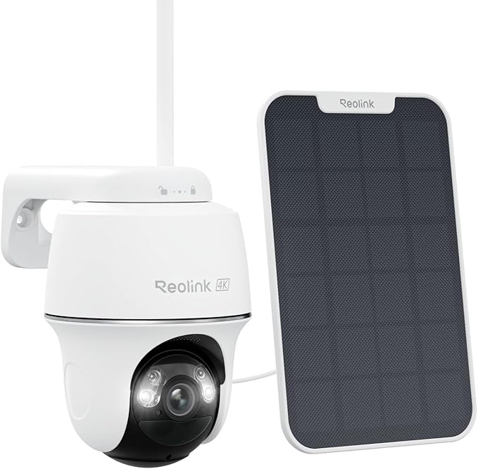 REOLINK First 4K Solar Security Cameras Wireless Outdoor, Argus PT Ultra+ 3W Solar Panel, 360° Pan Tilt Auto-Tracking, 8MP Color Night Vision, 2.4/5 GHz Wi-Fi 6, No Monthly Fee, Home Hub Compatible