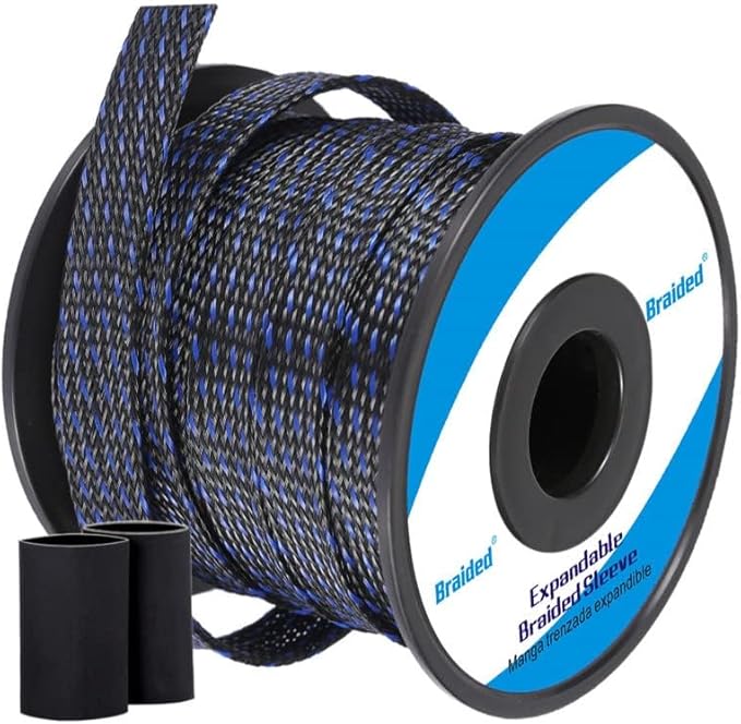 100ft - 1/8 Inch Cable Management Sleeve Protector,Wire Loom PET Expandable Wire Sleeving for Office Computer Home Theater Engine Bay Cord Organizer,Protect Cables from Pet Cat Dog Chewing,BlackBlue