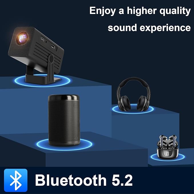 【Built-in App】Polaring Mini Projector, Smart 4K Projector with WiFi and bluetooth 1080P Support, Auto Keystone Correction,90° Rotating Adjustment,Compatible with phone, TV Stick , HDMI, USB(black)