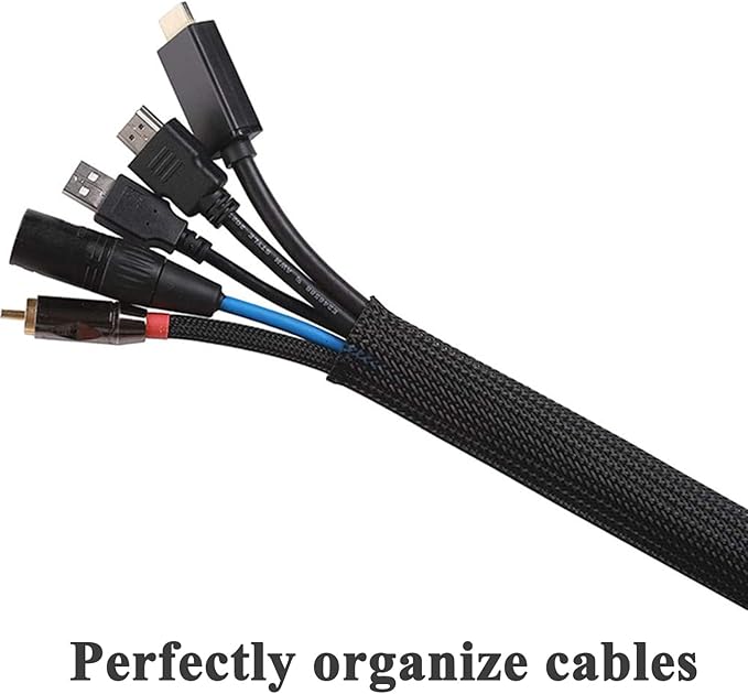 100ft - 3/8 Inch Cable Management Sleeve Protector,Wire Loom PET Expandable Wire Sleeving for Office TV Computer Home Theater Engine Bay Cord Organizer,Protect Cables from Pet Cat Dog Chewing,Black