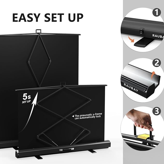 【Easy Set Up】 RAUBAY 59.8 x 82.7in Collapsible Black Backdrop Screen Portable Retractable Panel Photo Background with Stand for Video Conference, Photographic Studio, Streaming