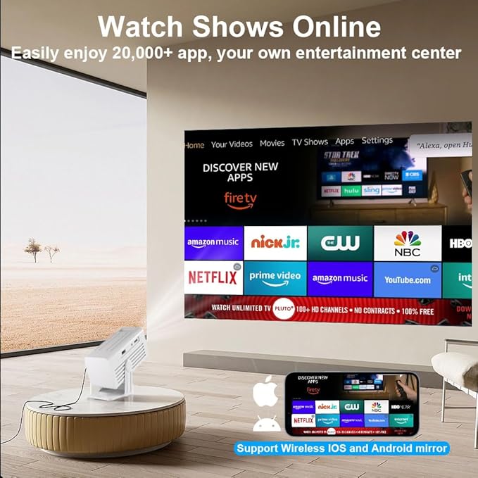 【Built in App | Ultra Resolution 2.69 '' | AI Auto Keystone】Polaring Mini Projector, Smart 4K Projector with WiFi and bluetooth 1080P Support, Auto Keystone Correction,Portable projector