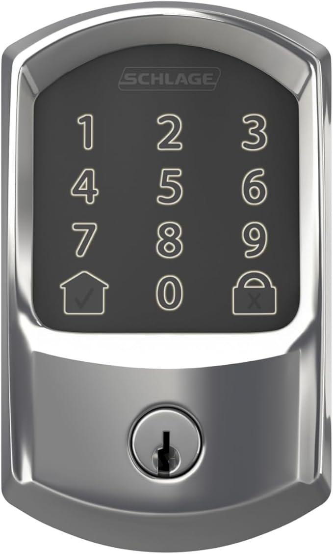 SCHLAGE BE489WB GRW 625 Encode WiFi Deadbolt Smart Lock, Keyless Entry Touchscreen Door Lock with Greenwich Trim, Bright Chrome