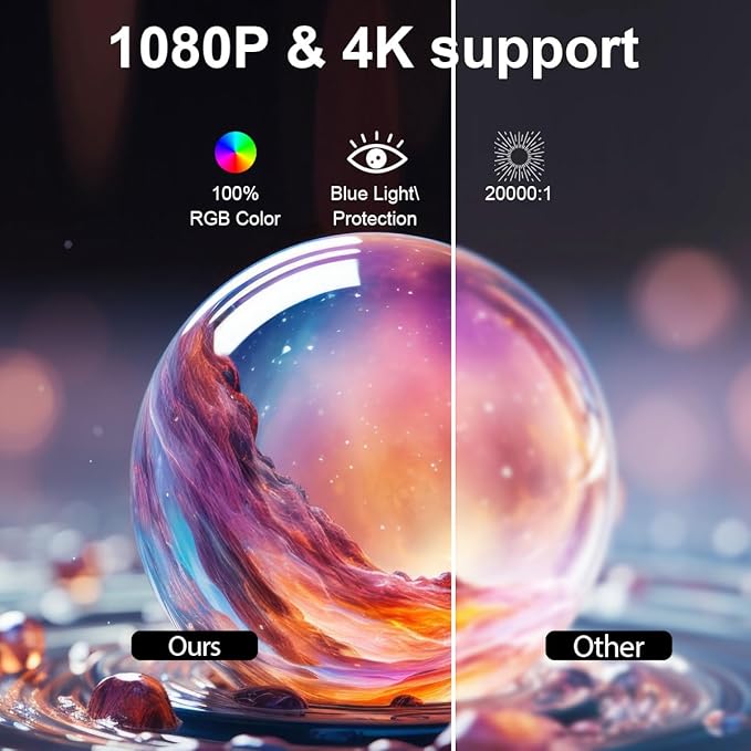 【Built-in App】Polaring Mini Projector, Smart 4K Projector with WiFi and bluetooth 1080P Support, Auto Keystone Correction,90° Rotating Adjustment,Compatible with phone, TV Stick , HDMI, USB(black)