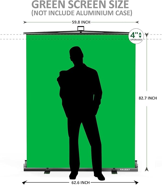 【Easy Set Up】 RAUBAY 59.8 x 82.7in Collapsible Green Screen Backdrop Portable Retractable Chroma Key Panel Photo Background with Stand for Video Conference, Photographic Studio, Streaming