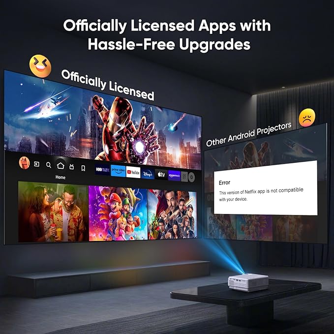 【Netflix Officially】NISOO Smart Projector with WiFi and Bluetooth, Mini Movie Projector with Apps Built-in, 1080P Outdoor Projector for Phone/PC/HDMI/USB, Two-way Bluetooth, 50% Zoom