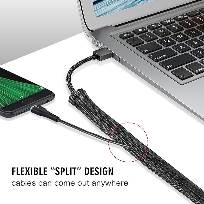 10ft - 3/8 inch Cord Protector Cable Sleeve Split Wire Loom Tubing for Power Cord Audio USB Cable, Cord Sleeve Cable Management for TV Computer, Cord Protectors from Pets Chewing, Black
