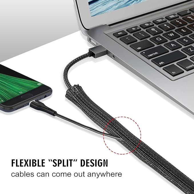 10ft x 1 inch Cable Sleeve Split Wire Loom Tubing for Power, Audio, USB, Cord Management for TV, Computer, Protects from Pets Chewing, Black