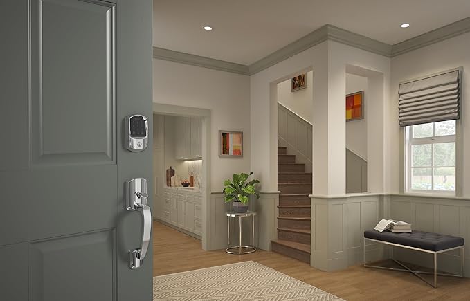 SCHLAGE BE489WB GRW 625 Encode WiFi Deadbolt Smart Lock, Keyless Entry Touchscreen Door Lock with Greenwich Trim, Bright Chrome