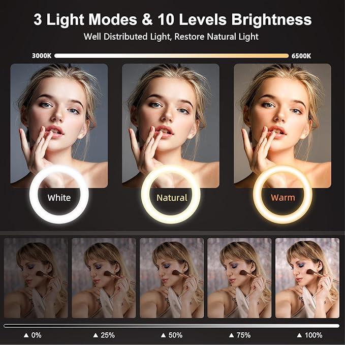 10'' Desk Ring Light with Stand – Zoom Lighting with Phone Holder for Computer・Video Calls・Conference – CRI95 LED Adjustable Circle Light, 10'' Large Lamp Head, Content Creator Friendly