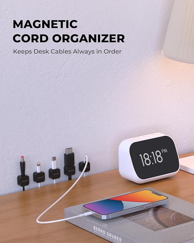 10 Pack Cord Organizer Holder,AORUICN Strong Adhesive Desk Cable Management Magnetic Easy Open,Organize Phone Charging Cords Wire Holder Organizer Neatly for Home,Office,Car,Desk,Nightstand