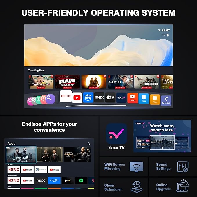 【Netflix-Licensed Projector & Native 1080P】Thinnest 2.24" Smart Mini Projector with WiFi and Bluetooth, Auto Focus & Keystone Portable Outdoor Projector, VOPLLS 4K Support Home Movie Projector