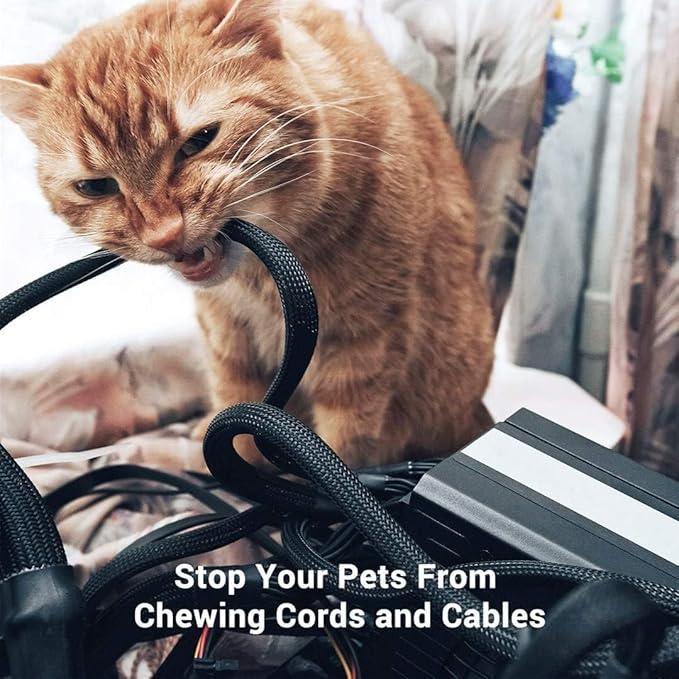 100ft - 3/8 Inch Cable Management Sleeve Protector,Wire Loom PET Expandable Wire Sleeving for Office TV Computer Home Theater Engine Bay Cord Organizer,Protect Cables from Pet Cat Dog Chewing,Black