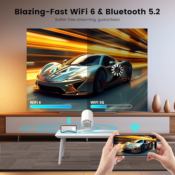 【Electric Focus】Mini Projector, Projector 4K 1080P Support, 260 ANSI Lumens Projector with Wifi and Bluetooth, Upgrade Smart Proyector, 5w Speaker, Auto Keystone Correction 35"-130" Screen HY300 Plus