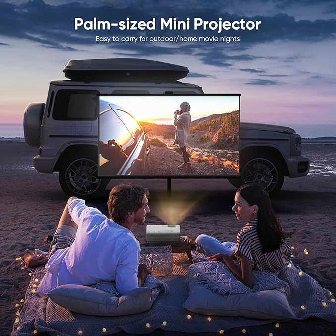 【Netflix Officially】NISOO Smart Projector with WiFi and Bluetooth, Mini Movie Projector with Apps Built-in, 1080P Outdoor Projector for Phone/PC/HDMI/USB, Two-way Bluetooth, 50% Zoom