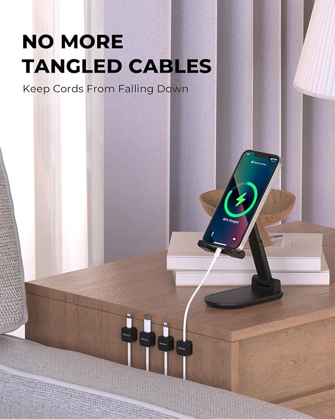 10 Pack Cord Organizer Holder,AORUICN Strong Adhesive Desk Cable Management Magnetic Easy Open,Organize Phone Charging Cords Wire Holder Organizer Neatly for Home,Office,Car,Desk,Nightstand