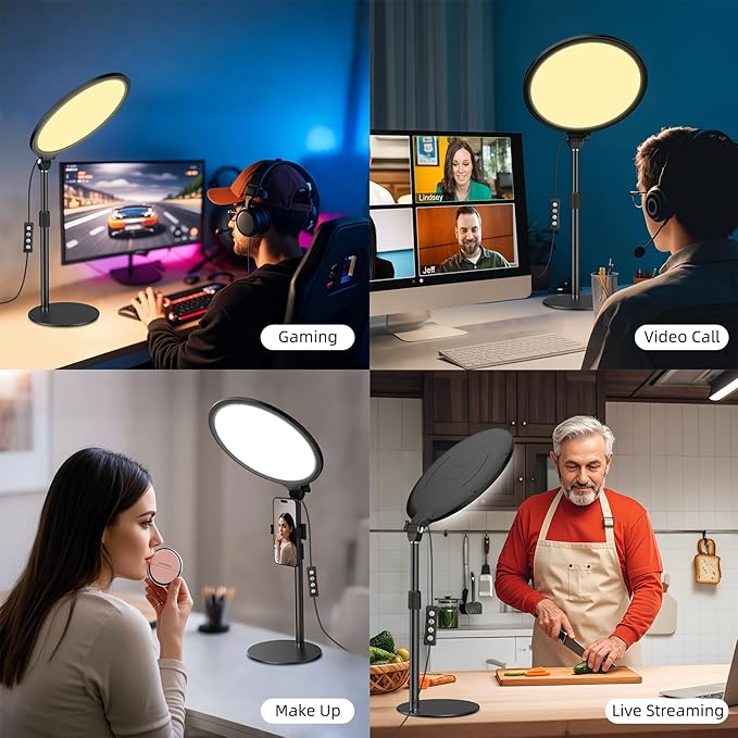 10.5in LED Desk Ring Light, Video Conference Lighting for Zoom Meeting/Video Calls, Live Stream, Home Office, Computer Lighting for Webcam, Online Classes, Professional Streaming