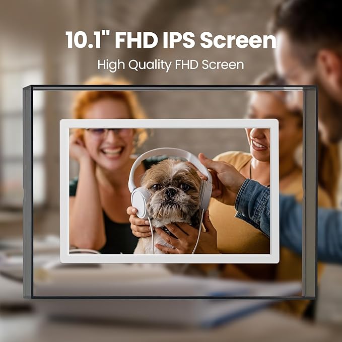 10.1" Gray WiFi Digital Photo Frame – Digital Photo Frame 1280 * 800P FHD IPS Screen with 64GB+8GB Cloud– Auto-Slideshow, Magnetic Wall-Mount & Auto-Rotate Secure Sharing Via APP for Fur Baby