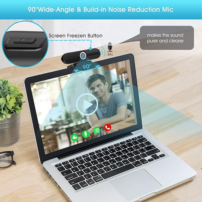 1080P Webcam Streaming, USB Webcam 2 Mega Pixels, Built in Stereo Microphone, Play/Pause Unique Button,Plug and Play,Web Camera for Zoom,Facebook,Skype,Xbox,YouTube