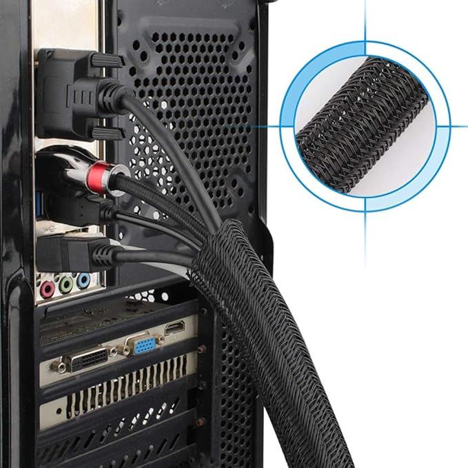 100ft - 1/8 Inch Cable Management Sleeve Protector,Wire Loom Expandable Wire Sleeving for Office TV Computer Home Theater Engine Bay Cord Organizer,Protect Cables from Pet Cat Dog Chewing,BlackYellow