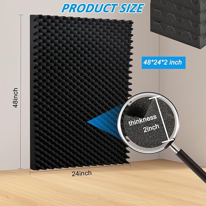 1 pack, 48x24x2 inches acoustic foam panels Egg Crate Foam Padding sound proof panels for walls Soundproof Foam Studio Acoustic Treatment Studio Foam panels Soundproofing Used to Absorb Echoes