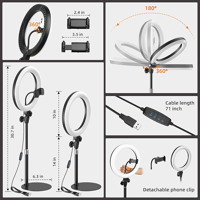 10'' Desk Ring Light with Stand – Zoom Lighting with Phone Holder for Computer・Video Calls・Conference – CRI95 LED Adjustable Circle Light, 10'' Large Lamp Head, Content Creator Friendly