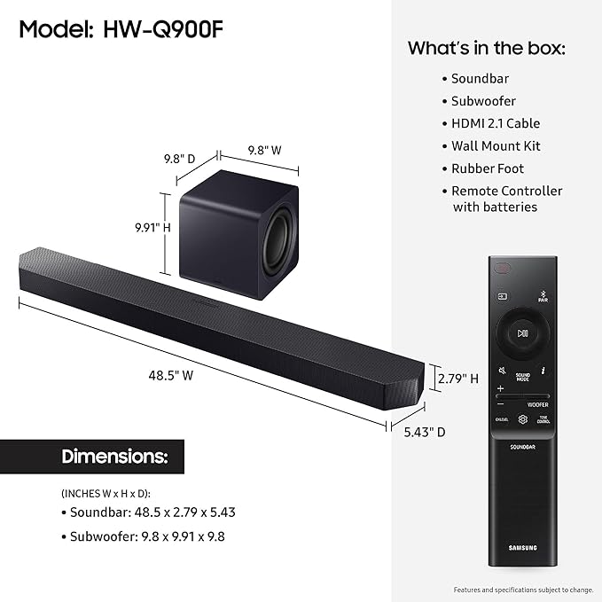 Samsung HW-Q900F Q Series Soundbar 7.1.2 Ch Subwoofer with 3 Year Amber Protection Plan (2025)